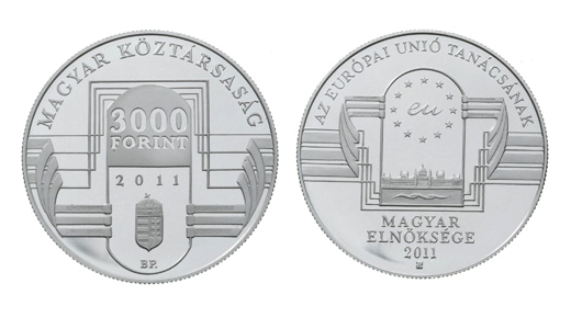 "Az Európai Unió Tanácsának magyar elnöksége" 3000 forintos címletű ezüst emlékérme